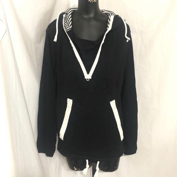 Izzue Black Pullover Hoodie with white Contrast Zippers - Picture 1 of 7